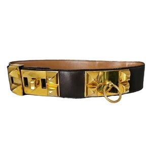 Hermes stud authentic black leather COLLIER DE CHIEN belt